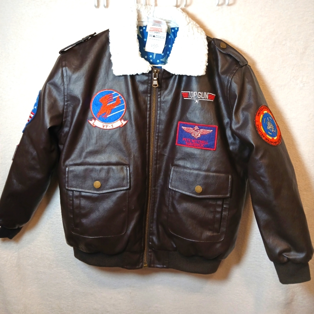 TOP GUN MAVERICK MEDIUM KIDS BOMBER JACKET BROWN COSTUME